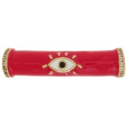 33x8mm Curved tube bead in epoxy resin & zirconium oxide  eye pattern - Gold - Red x1
