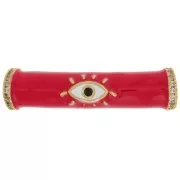 33x8mm Curved tube bead in epoxy resin & zirconium oxide  eye pattern - Gold - Red x1