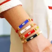 33x8mm Curved tube bead in epoxy resin & zirconium oxide  eye pattern - Gold - Red x1