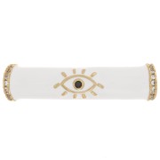 33x8mm Curved tube bead in epoxy resin & zirconium oxide  eye pattern - Gold - White x1