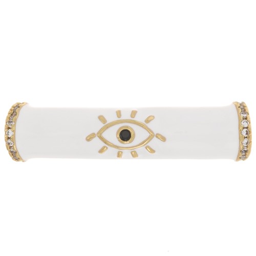 33x8mm Curved tube bead in epoxy resin & zirconium oxide  eye pattern - Gold - White x1