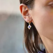 13x9mm Rectangle charm with zirconium oxide and epoxy resin heart - Gold - Blue x1