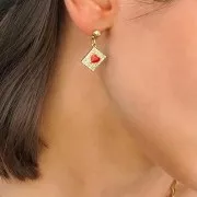 13x9mm Rectangle charm with zirconium oxide and epoxy resin heart - Gold - Blue x1