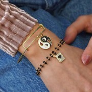 13x9mm Rectangle charm with zirconium oxide  and epoxy resin heart - Gold - Black x1