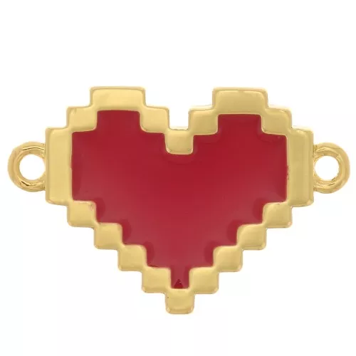 16x11mm Spacer with epoxy resin - Gold Tone - Red x1
