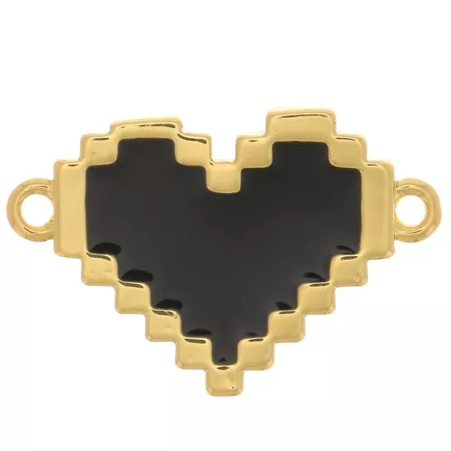 16x11mm Spacer with epoxy resin - Gold Tone - Black x1
