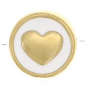 11mm heart pattern Round bead - epoxy resin - Gold Tone - White x1|raw }}