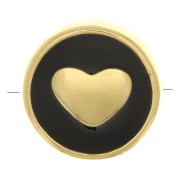 11mm heart pattern Round bead - epoxy resin - Gold Tone - Black x1|raw }}