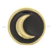 11mm moon pattern Round bead - epoxy resin - Gold Tone - Black x1