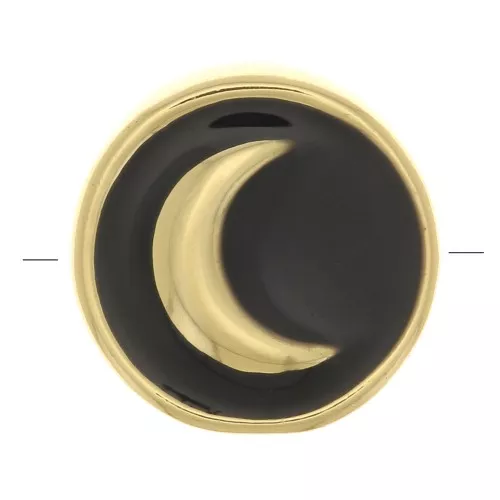 11mm moon pattern Round bead - epoxy resin - Gold Tone - Black x1