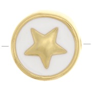 11mm star pattern Round bead - epoxy resin - Gold Tone - White x1|raw }}