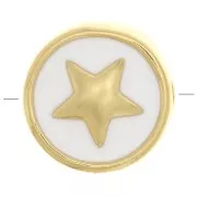 11mm star pattern Round bead - epoxy resin - Gold Tone - White x1