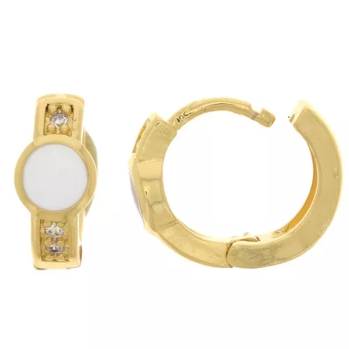 14mm Leverback earrings with epoxy resin and zirconium oxide - Fine Gold plated - White x1
