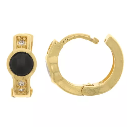 14mm Leverback earrings with epoxy resin and zirconium oxide - Fine Gold plated - Black x1