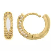 15.5mm Leverback earrings with epoxy resin and zirconium oxide - Gold - Crystal - White x1