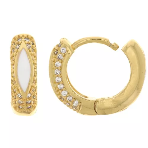 15.5mm Leverback earrings with epoxy resin and zirconium oxide - Gold - Crystal - White x1