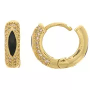 15.5mm Leverback earrings with epoxy resin and zirconium oxide - Gold - Crystal - Black x1