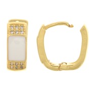 14x12mm Oval leverback earrings with zirconium oxide - Gold Tone - Crystal - White x2