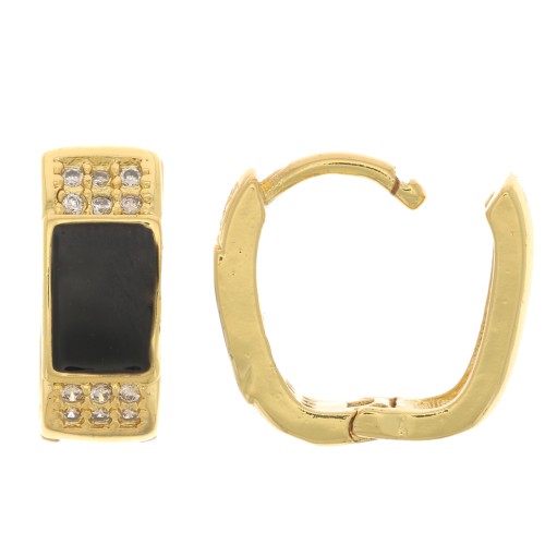 14x12mm Oval leverback earrings with zirconium oxide - Gold Tone - Crystal - Black x2