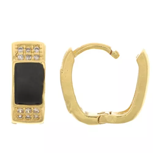 14x12mm Oval leverback earrings with zirconium oxide - Gold Tone - Crystal - Black x2
