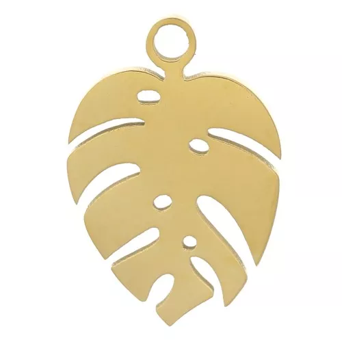 13x9mm 304 Stainless Steel philodendron Leaf Charm - Gold Tone x1