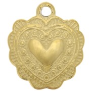 16x14mm Stainless steel 304 worked Heart charm - Gold Tone x1|raw }}