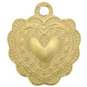 16x14mm Stainless steel 304 worked Heart charm - Gold Tone x1