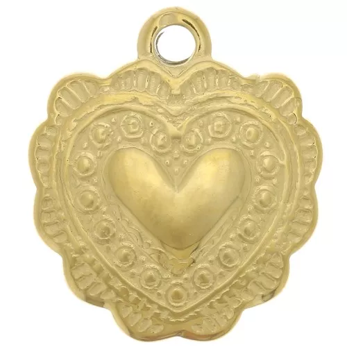 16x14mm Stainless steel 304 worked Heart charm - Gold Tone x1