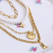 16x14mm Stainless steel 304 worked Heart charm - Gold Tone x1