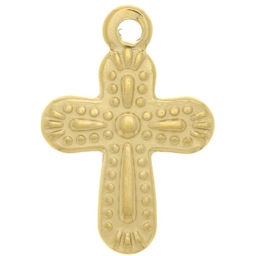 19x13mm 304 Stainless Steel Textured Cross Charm - Gold Tone x1