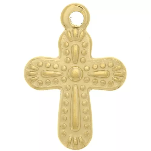 19x13mm 304 Stainless Steel Textured Cross Charm - Gold Tone x1