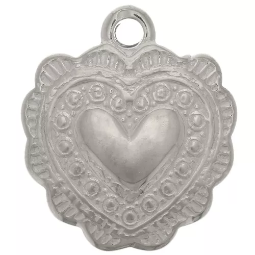 16x14mm Stainless steel 304 worked Heart charm x1