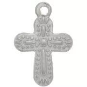 19x13mm 304 Stainless Steel Textured Cross Charm x1