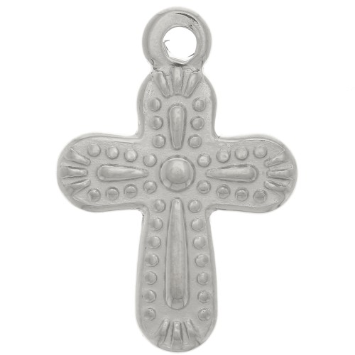 19x13mm 304 Stainless Steel Textured Cross Charm x1
