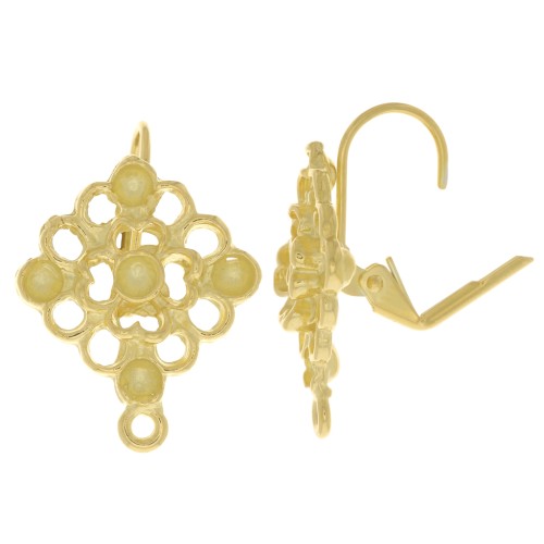 22x18mm Diamond Effect Leverback Earrings For 3mm Cabochon 1028 Gold Plated X1 Perles Co