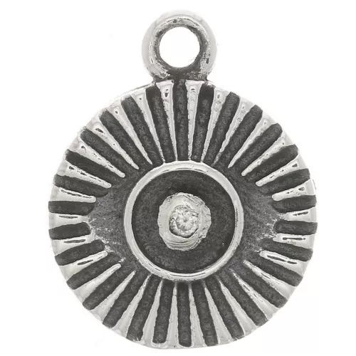 9mm round charm - eye with zirconium oxide - oxidized 925 Silver - Crystal x1