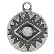 10mm round charm - eye with zirconium oxide - oxidized 925 Silver - Crystal x1