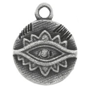 9mm round charm - ethnic eye with  zirconium oxide - Oxidized 925 Silver - Crystal x1|raw }}