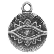 9mm round charm - ethnic eye with zirconium oxide - Oxidized 925 Silver - Crystal x1