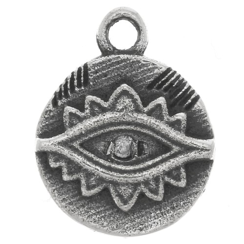 9mm round charm - ethnic eye with zirconium oxide - Oxidized 925 Silver - Crystal x1