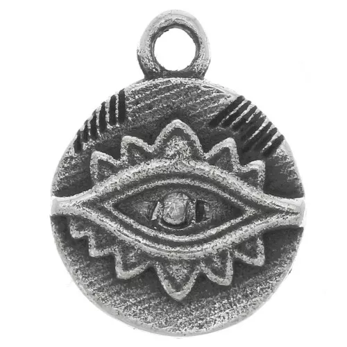 9mm round charm - ethnic eye with zirconium oxide - Oxidized 925 Silver - Crystal x1