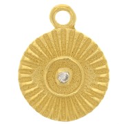 9mm 925 Sterling Silver round charm with eye and  zirconium oxide - Gold Tone - Crystal x1