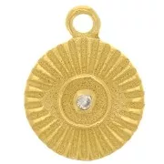 9mm 925 Sterling Silver round charm with eye and  zirconium oxide - Gold Tone - Crystal x1