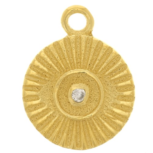 9mm 925 Sterling Silver round charm with eye and  zirconium oxide - Gold Tone - Crystal x1
