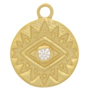 10mm 925 Sterling Silver round charm with eye and  zirconium oxide - Gold - Crystal x1|raw }}