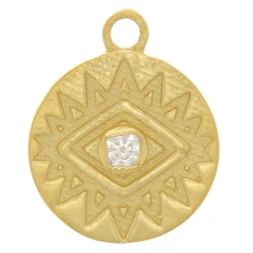 10mm 925 Sterling Silver round charm with eye and zirconium oxide - Gold - Crystal x1