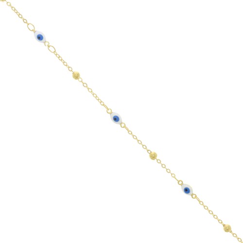 4mm cable mesh chain with small balls & eye in epoxy resin - Gold Tone x50cm