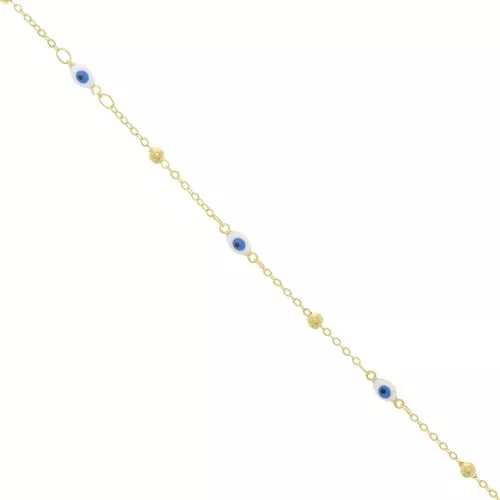 4mm cable mesh chain with small balls & eye in epoxy resin - Gold Tone x50cm