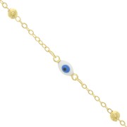 4mm cable mesh chain with small balls & eye in epoxy resin - Gold Tone x50cm