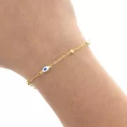 4mm cable mesh chain with small balls & eye in epoxy resin - Gold Tone x50cm